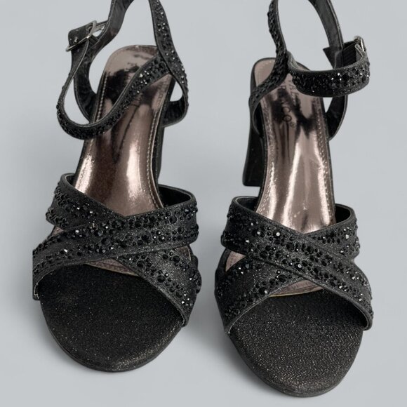 Valenti Franco Strappy Sandal Black Glitter Beaded High Heel Shoes Women's 7.5 - Picture 5 of 11
